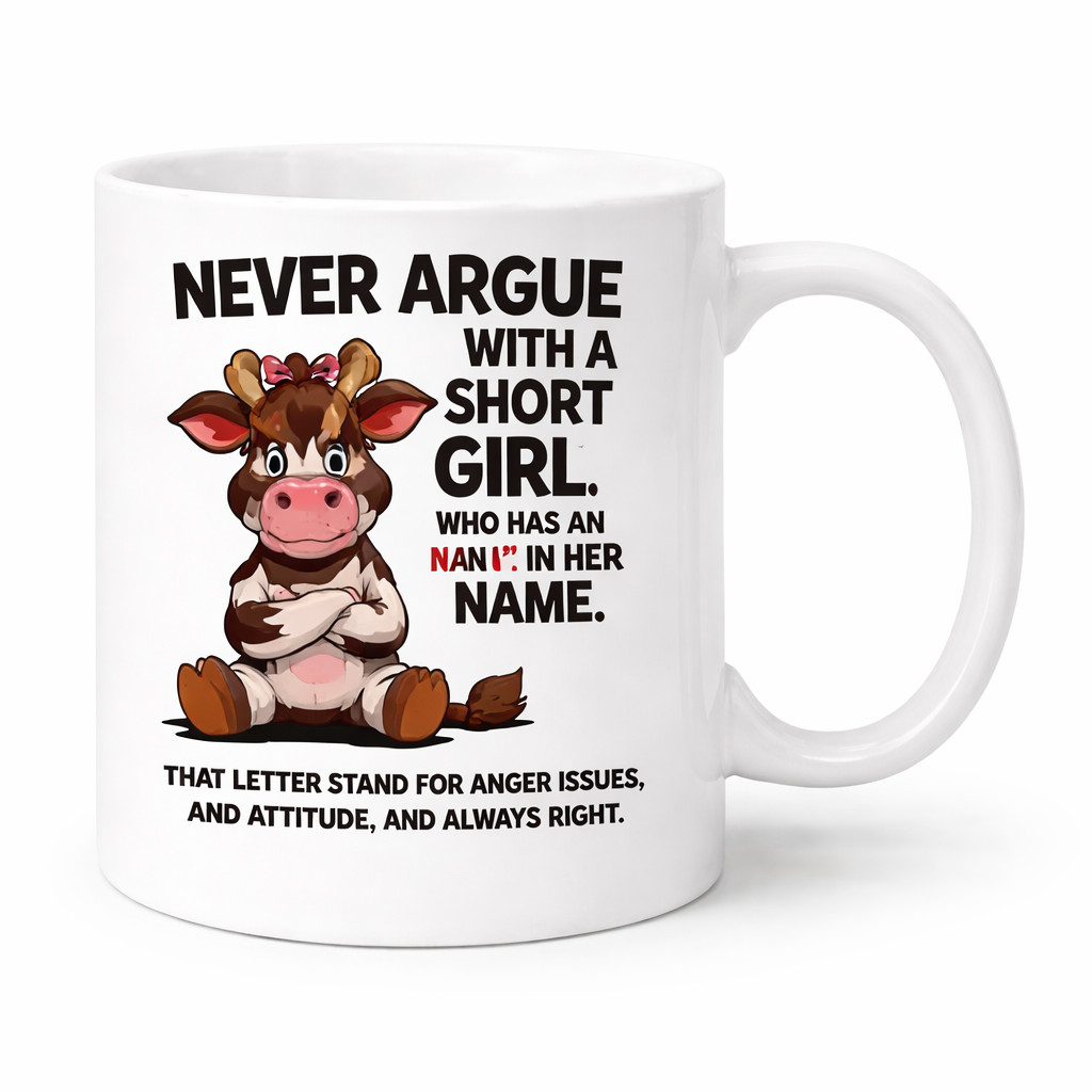 Never Argue With a Short Girl Mug &ndash; Funny Cow Coffee Cup 1