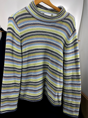 Vintage Liz Claiborne high neck striped sweater, grn blue, wht, beige, Size XL - Picture 3 of 11