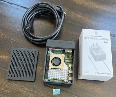 Raspberry Pi 5 4GB Complete Kit W/ Case, Heatsink+Fan, Power, mHDMI, 128GB mSD
