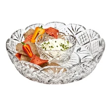 Dublin Crystal Collection  2 Piece Crystal Chip and Dip Server By Godinger 8”