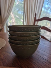 Paula Deen 6" Soup/Cereal Bowl Whitaker Sage Green Set of 5 EUC
