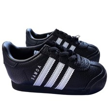 Adidas Unisex Child Samoa I Sneakers Black White Leather Lace Up Size 7K 7C