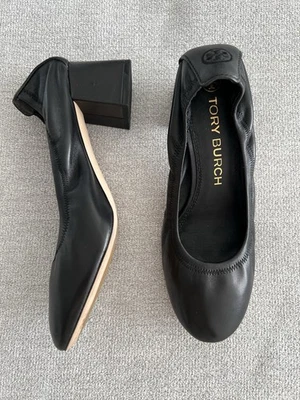 Tory Burch Eddie Black Leather Block Heels Sz 8M - Image 1 of 4