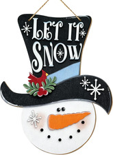 Winter Snowman Sign for Front Door Decor, Let It Snow Christmas Door Hanger