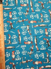 Dr Seuss Cat in the hat Cotton Fabric 45" Wide By The Yard
