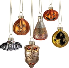 6 Pcs Halloween Glass Blown Hanging Ornaments- Halloween Decoration Glass