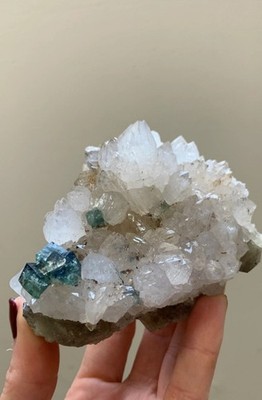 Blue-Green Color Change Fluorite with Quartz