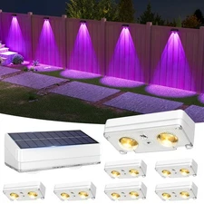 New VOLISUN Solar Fence Lights 8 Pack Warm White, Cool White and RGB Color Glow