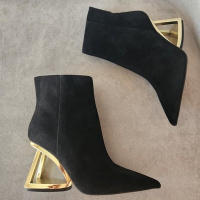 Gianni Bini heeled boots 5.5 black suede gold architectural heel pointy new$140