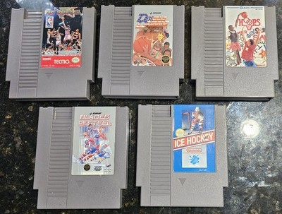 Tecmo NBA Basketball Double Dribble Hoops Blades Of Steel Ice Hockey Nes 5 Games