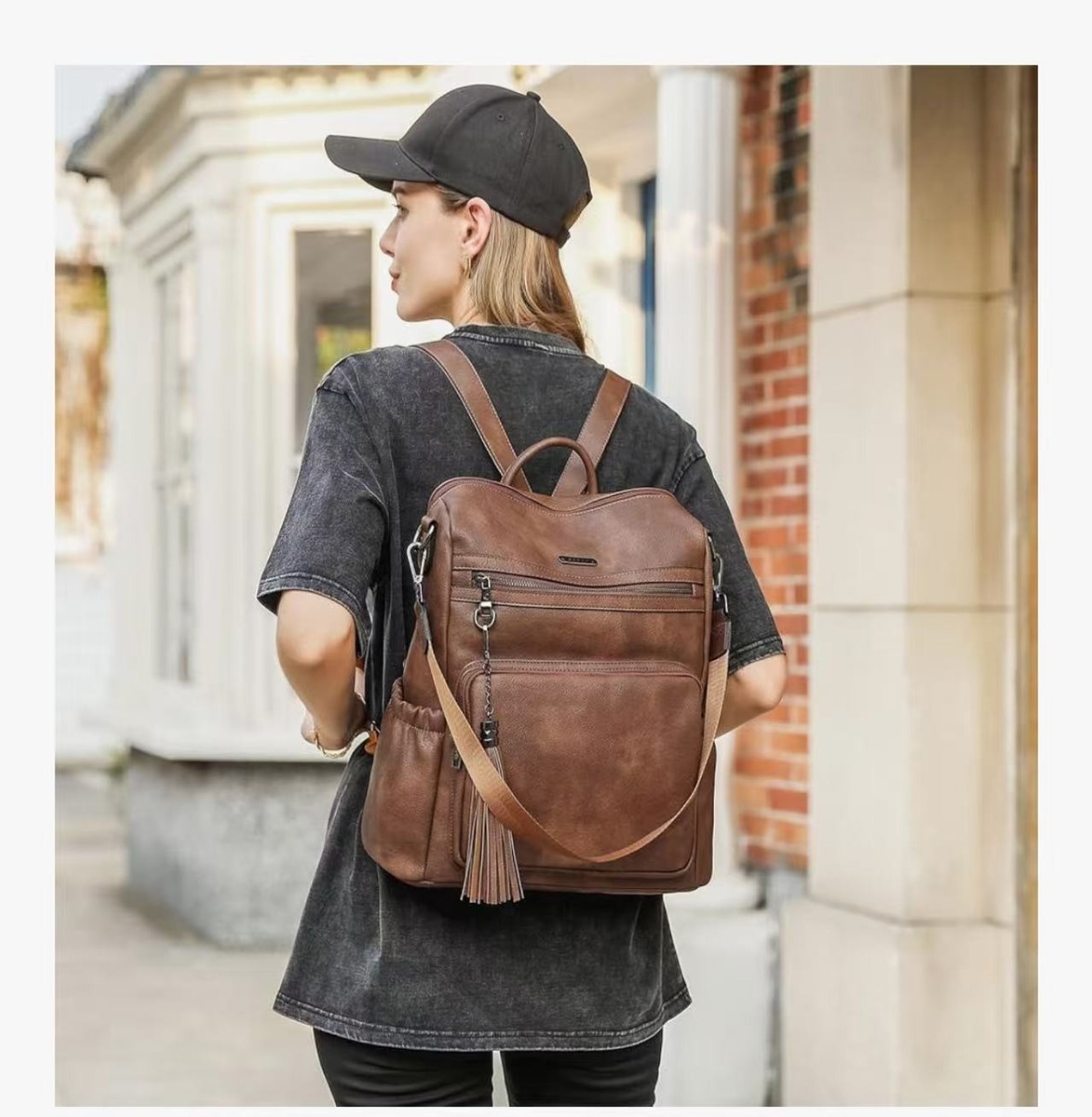 Cluci Large Backpack Woman Purse Leather Travel Tones Brown  display picture 3