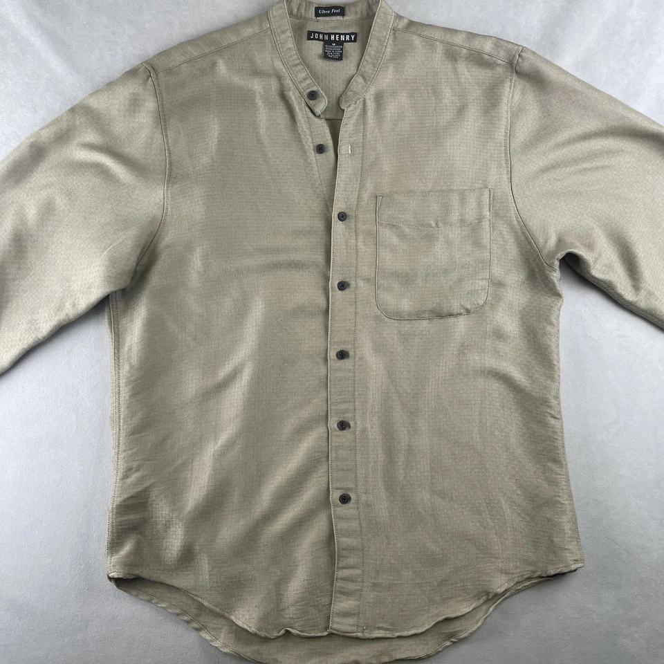 Camisa De Colección John Henry Para Hombres M Caqui Ultra Sensación Cuello Banda Manga Larga Texturizada Foto 2 de 4