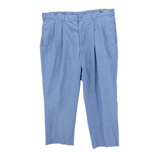 BILLS KHAKIS Blue Chambray Pleated Pants 100% Cotton Size 38 Inseam 27.25" ONLY