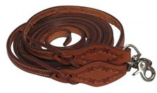 Showman Argentina Cow Leather Split Reins w/ Barbed Wire Tooling