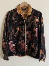 Citron Santa Monica Silk Rayon Embroidered Kimono Snap Button Jacket Size L