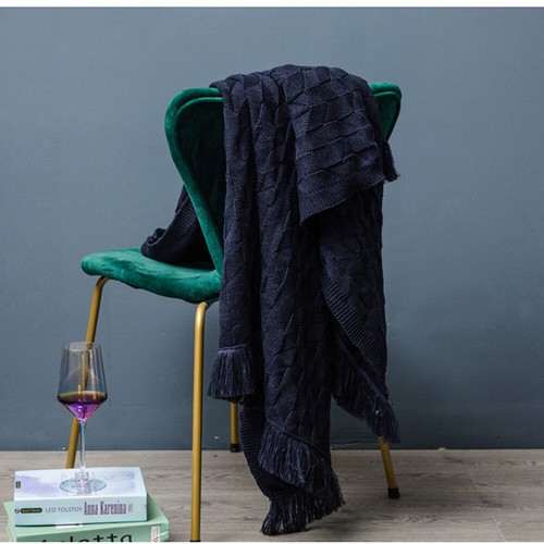 Soft Knitted Throw Thread Sofa Plain Blanket Bed Towel Office Tassel Blankets - Picture 31 of 71