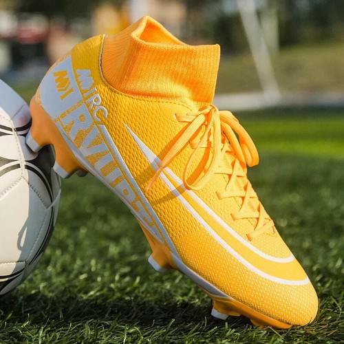 Profi gelbe lange Spikes Fußballschuhe Damen Herren Komfort High Top Fußball