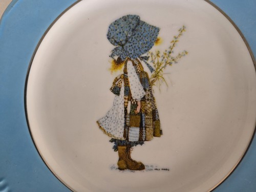 Holly Hobbie BLUE GIRL Round Platinum Trim Dinner Plates 10 3/8" Rare 1973 Set 2 - Picture 3 of 8