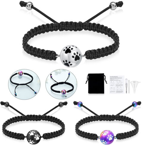 Adjustable Memorial Urn Bracelet Ball With Paw For Pet Ashes Cremation Bangle