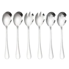 Stainless Steel Salad Servers Serving Spoon and Fork Set Silver 6 Pcs