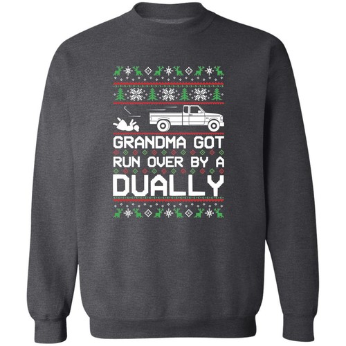 Dually Truck Grandma Got Run Over Funny Ugly Christmas Crewneck Sweatshirt - Picture 7 of 14