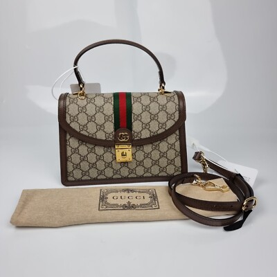 Gucci Ophidia GG Web Shoulder Bag Small Beige/Ebony Leather