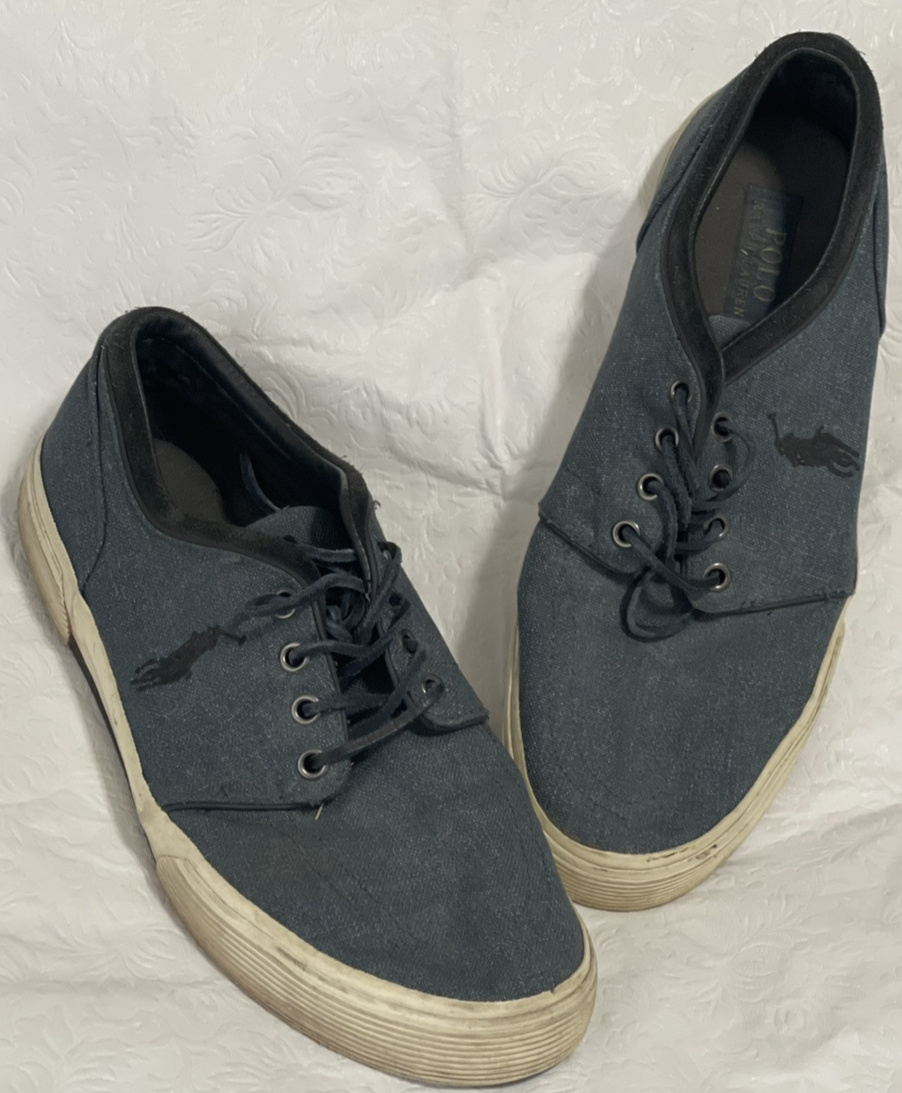 Polo Ralph Lauren Faxon Low Uomo Taglia 10.5 D Sneakers Blu Tela Scarpe Pony