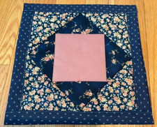 Quilted table topper, square, blue and pink, handmade, 12 x 12, soft and patched