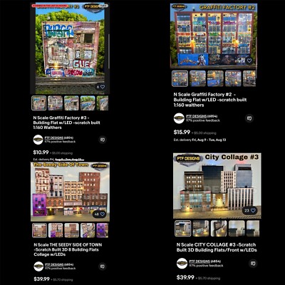 N Scale CUSTOM BUILDING FLATS Set 4 - 3D Building Flats/Front w/LEDs | eBay