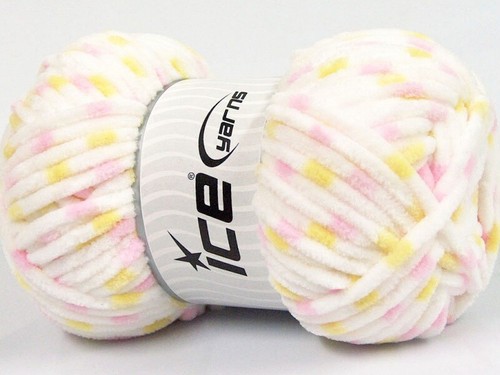 4-Skein Lot Chenille Baby Colors Yarn medium white pink yellow - Picture 1 of 4