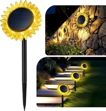 Hogni Solar Pathway Lights - 2 Pack LED Sunflower Garden Light, Waterproof 