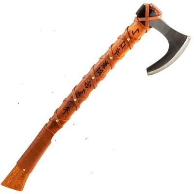 Two-Handed Viking Axe | Hand-Engraved Runes Authentic Hand-Forged Axe