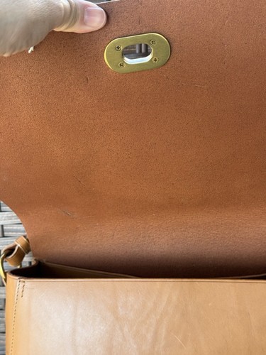 Polo Ralph Lauren braune Leder Satteltasche Handtasche Messingbeschläge Drehschlüsselverschluss - Bild 7 von 18