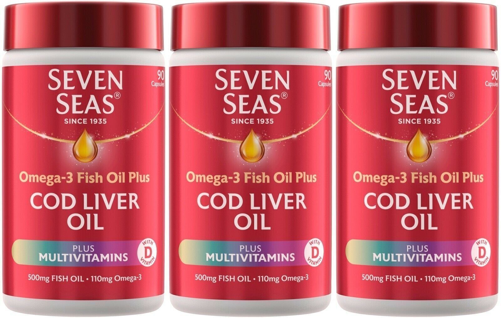 270 x Seven Seas Cod Liver Omega-3 Fish Oil Plus Capsule Multivitamins Vitamin D