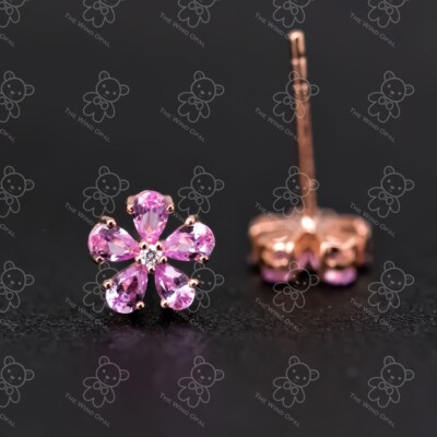 Ohrstecker rosa Saphir Diamant Sakura Kirschblüte Blume 14 Karat Roségold