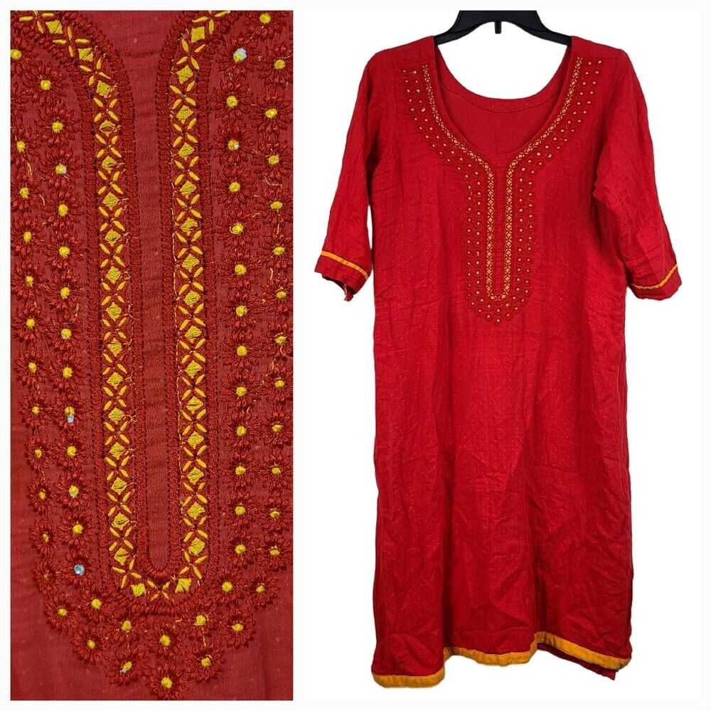 Women's Pakistani Red Very Soft Kurta Dress Embro… - image 1