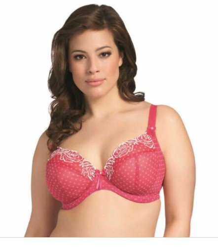 Elomi Betty Collection 42DD Underwire Plunge Bra Raspberry Pink Polka Dot