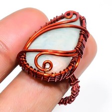 Amazonite Gemstone Copper Ring Handcrafted Wire Wrap Very Pretty Jewelry 8" G078
