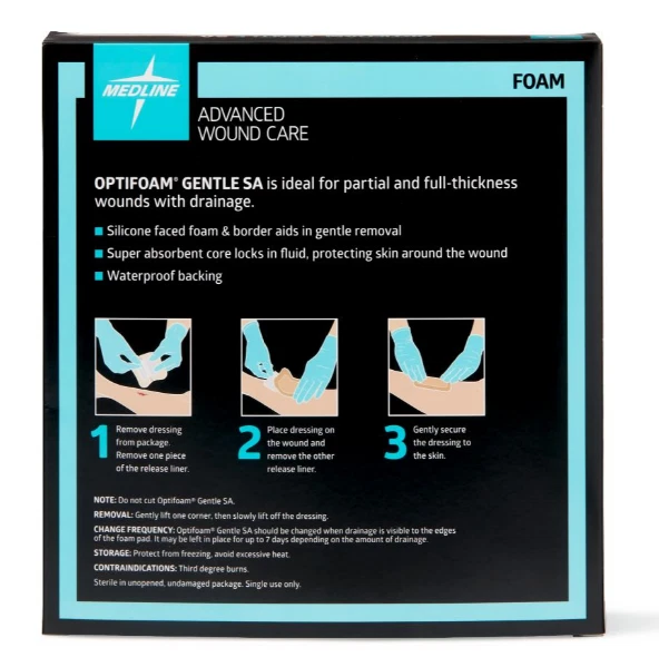 Medline Optifoam Gentle Silicone-Faced Foam Dressing 6" x 6", Box of 10 - Image 3 of 4
