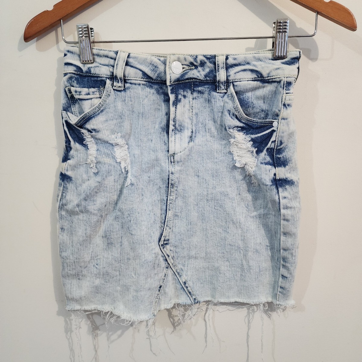 JAY JAYS Label Women Blue Distressed Short Dirty Wash Mini Denim Skirt Size 
