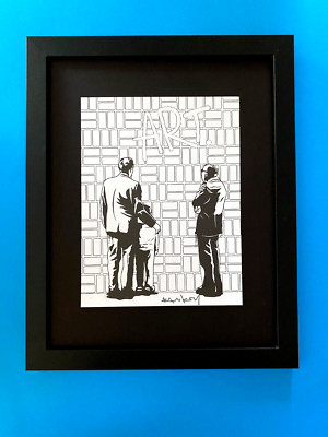 BANKSY + SIGNED GRAFFITI PRINT  '' LOOKING FOR ART '' + NEW FRAME + BUY IT NOW!