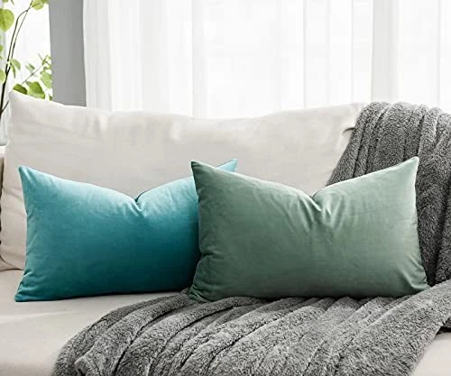 QUAFOO Seafoam Velvet Decorative Lumbar Throw Pillow Covers