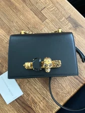 Alexandar McQueen jewelled satchel with skull black knuckle collection 