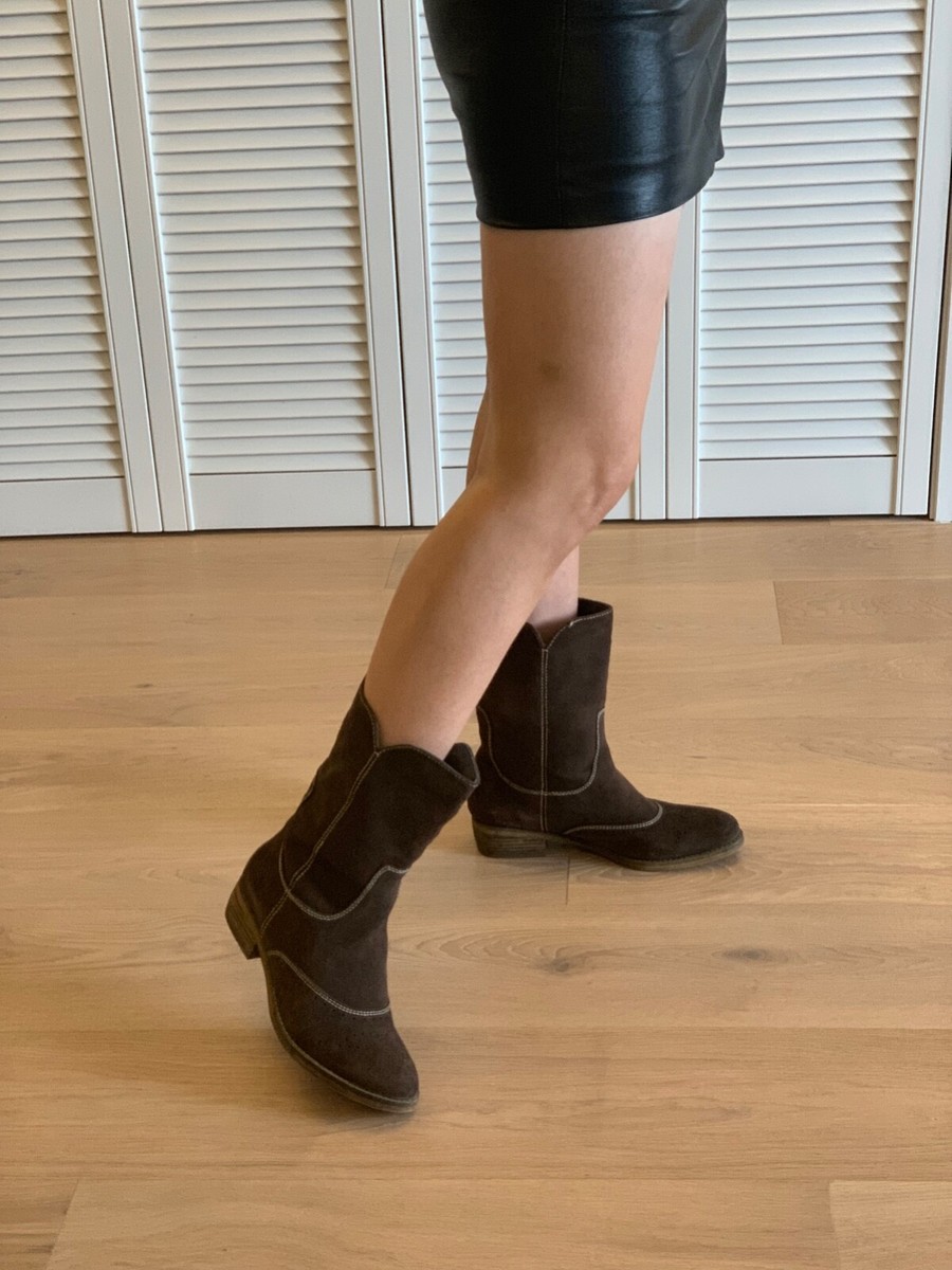 AMERICAN EAGLE OUTFITTERS Layla Suede Cowboy Boots Medium Brown UK