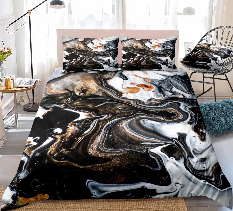 Marble White Abstract Psychedelic Marble Design 3 Piece Duvet Set - Изображение 3 из 4