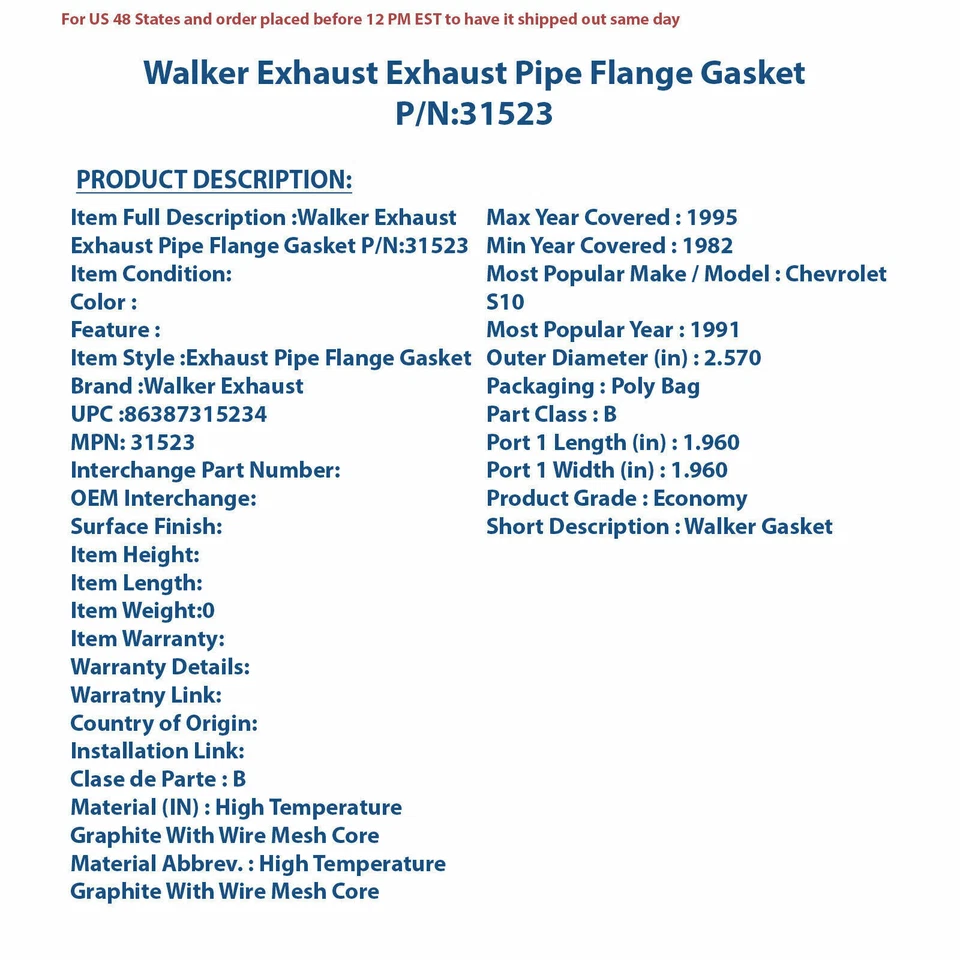Junta de brida de tubo de escape Walker 31523 | Parte de automóvil de alta calidad, Univer Foto 4 de 4