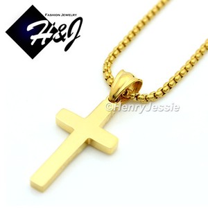 Authentic 16"-30" 1.5mm Gold Plated Box Link Chain Palin Cross Pendant*GP67