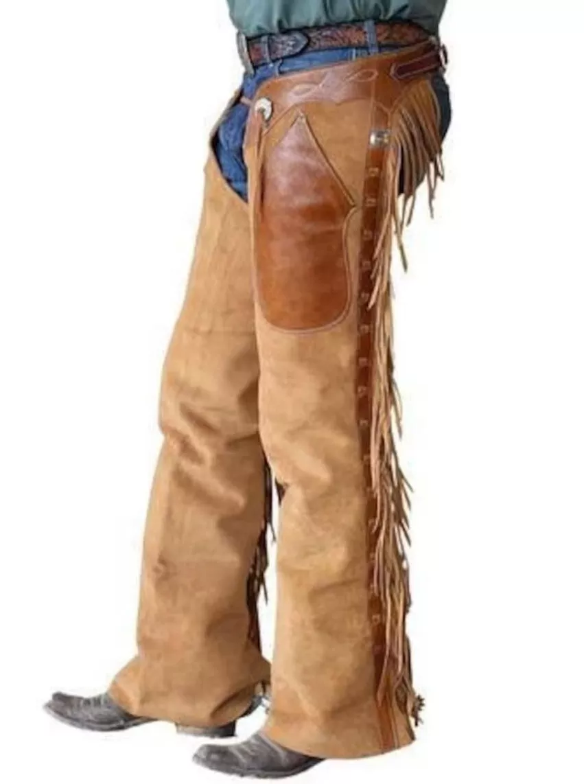 Native American Cowboy Buckskin Suede Leather Pant Rodeo Mountain Western  Chap