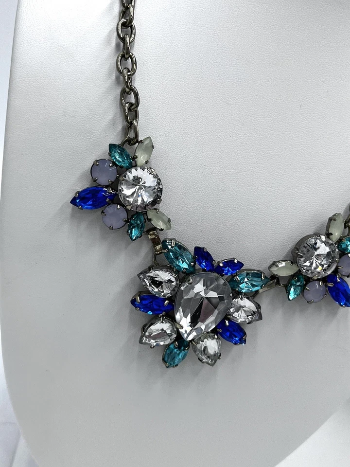 J. Crew изумруд синий бирюзовый светло-зеленый граненый со стразами заявление нагрудник ожерелье - Изображение 3 из 4