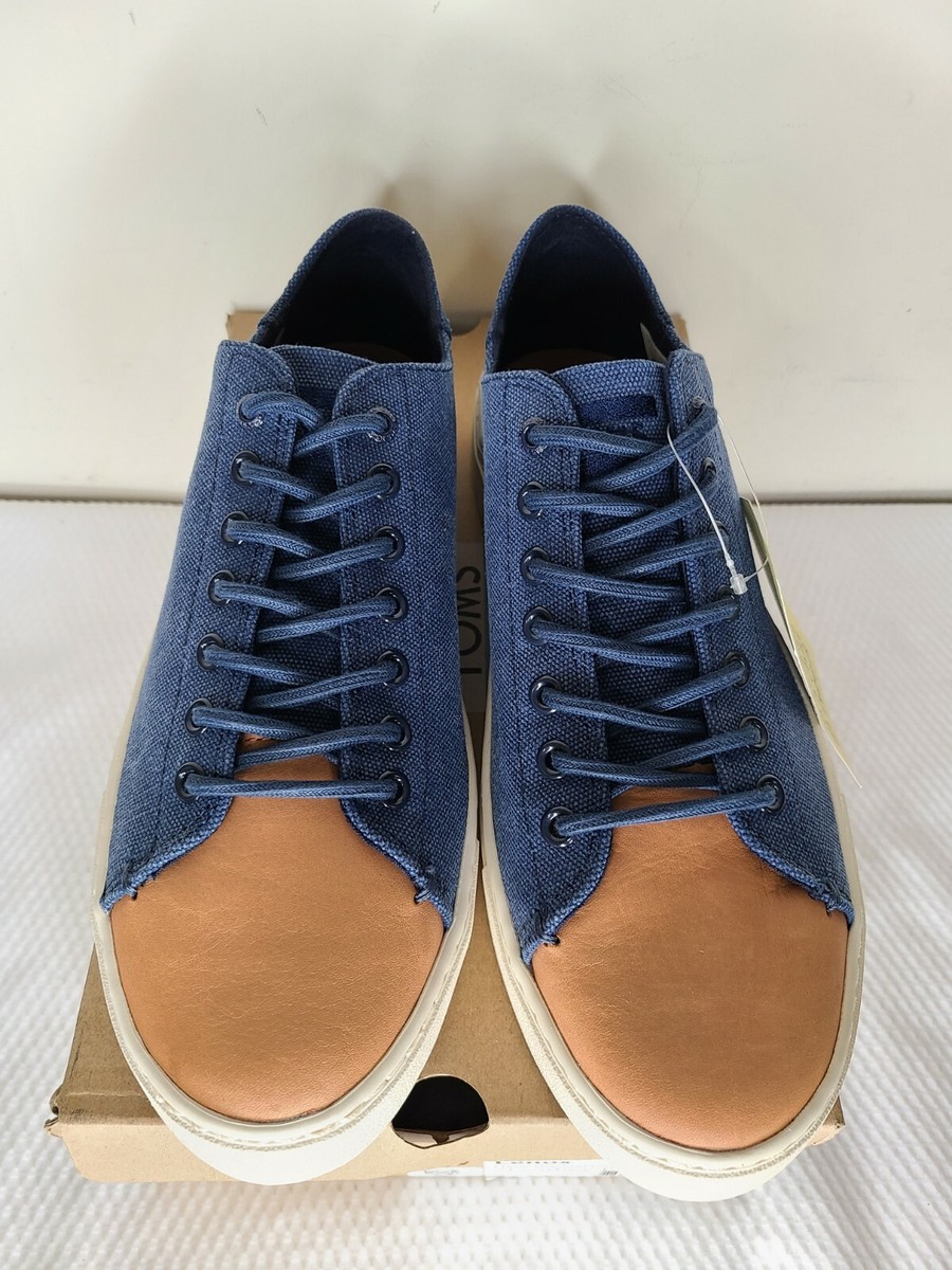 TOMS Men's Washed Navy Canvas Leather Toe Lenox Sneaker Size: 9 | eBay